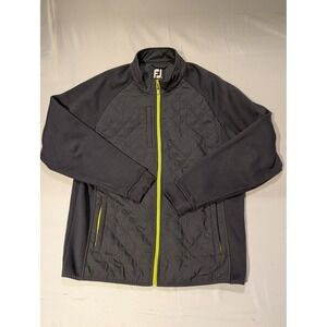 FootJoy FJ Mens XL Quilted Hybrid Full Zip Golf Jacket Black Neon Yellow Active